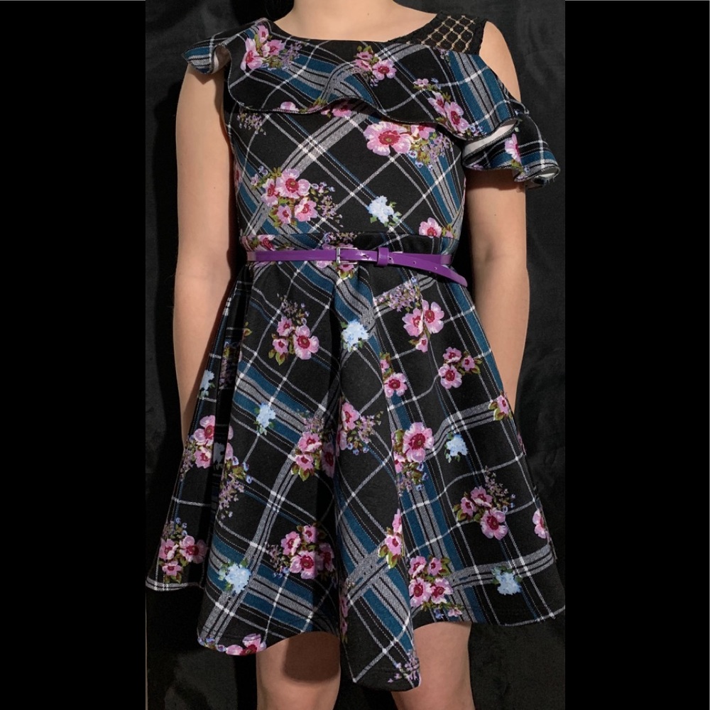 Beutees black floral and plaid dress